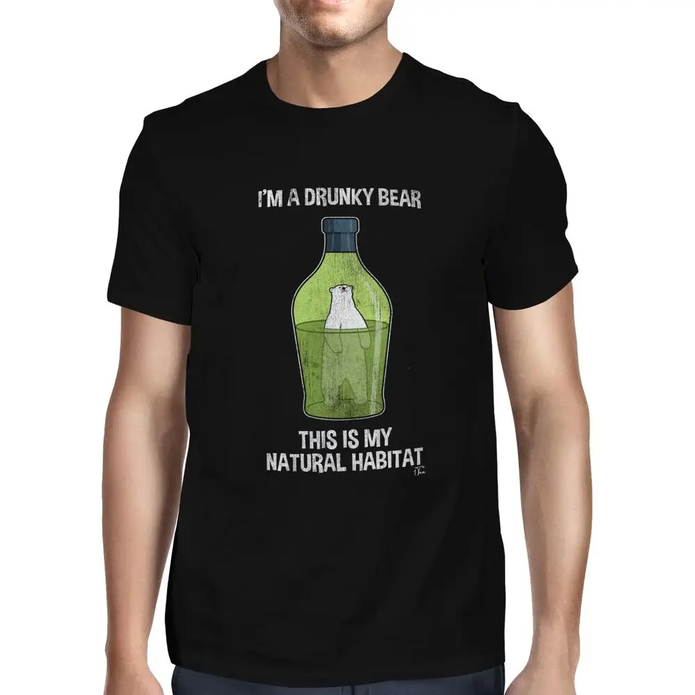 Футболка унисекс с изображением медведя пьяного, летняя, хлопковая, в стиле ретро