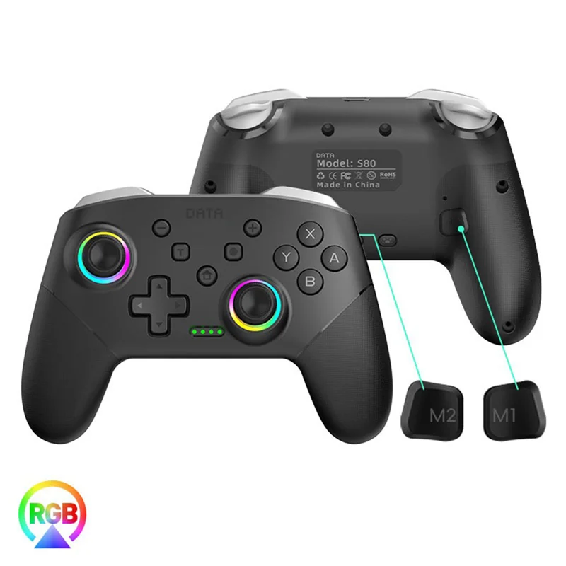 S80 para switch2/para switch lite/oled rgb controlador sem fio bluetooth 6 eixos + vibração + funcionalidade turbo