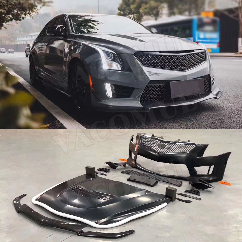 

VACOMUL Carbon Fiber PP Front bumper Lip Mesh Grills Cover For Cadillac ATS 2014-2017 Engine Hood Bonnet Body Kit