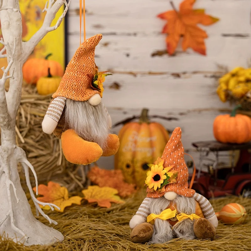 Thanksgiving Decoration Harvest Season Maple Leaf Straw Hat Rudolf Short Legs Dollgoblin Dwarf Doll