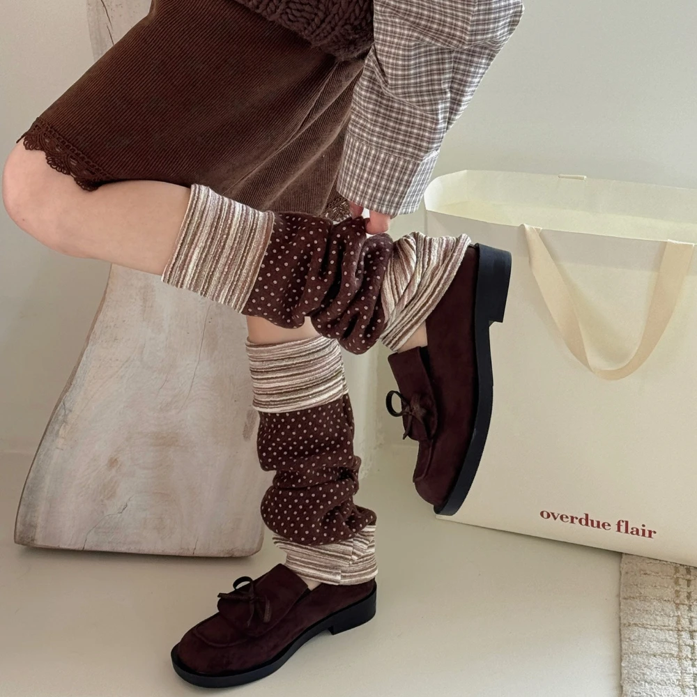 Millennial Spliced Slouch Socks Polka Dot Stripe Color Block Y2K Hot Girl Leg Warmers Street Party Daily Commute Warm Leg Covers