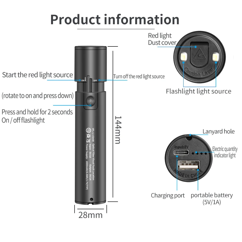 Fiber Optical Red Light Pen Testers15/20/30/50MW Visual Fault Locator, Fiber Optic Cable Tester VFL LED Light