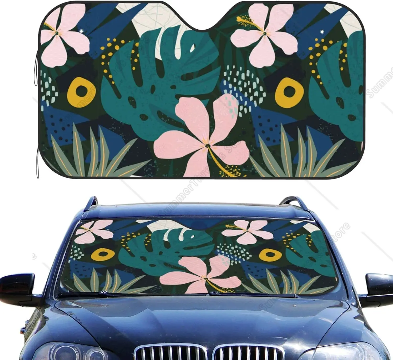 

Hawaiian Flower Car Windshield Sun Sha Auto Sunsha For Car Truck SUV-Blocks Rays Sun Visor Protector-Keeps Your Veh