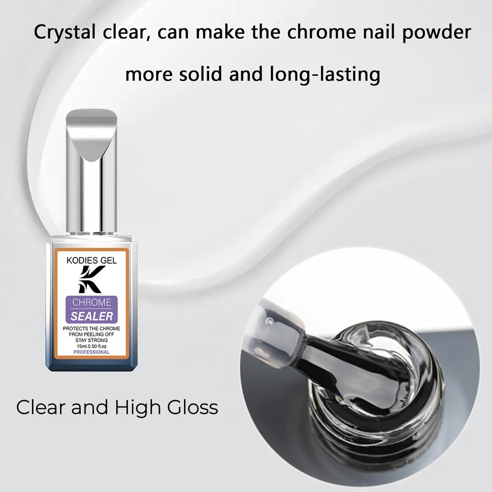 KODIES GEL Chrome Sealer Top Coat No Wipe UV Gel Nail Polish Finish Topcoat for Mirror Nail Powder Manicure Nails Art Supplies