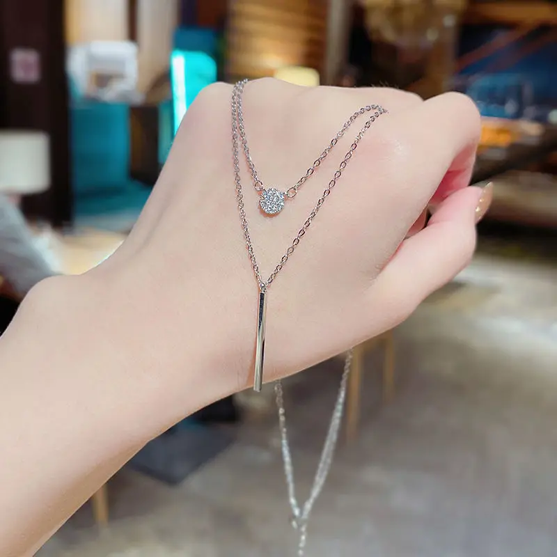 Classic trend multi-layer clavicle chain ladies simple temperament necklace square strip round double-layer pendant gift