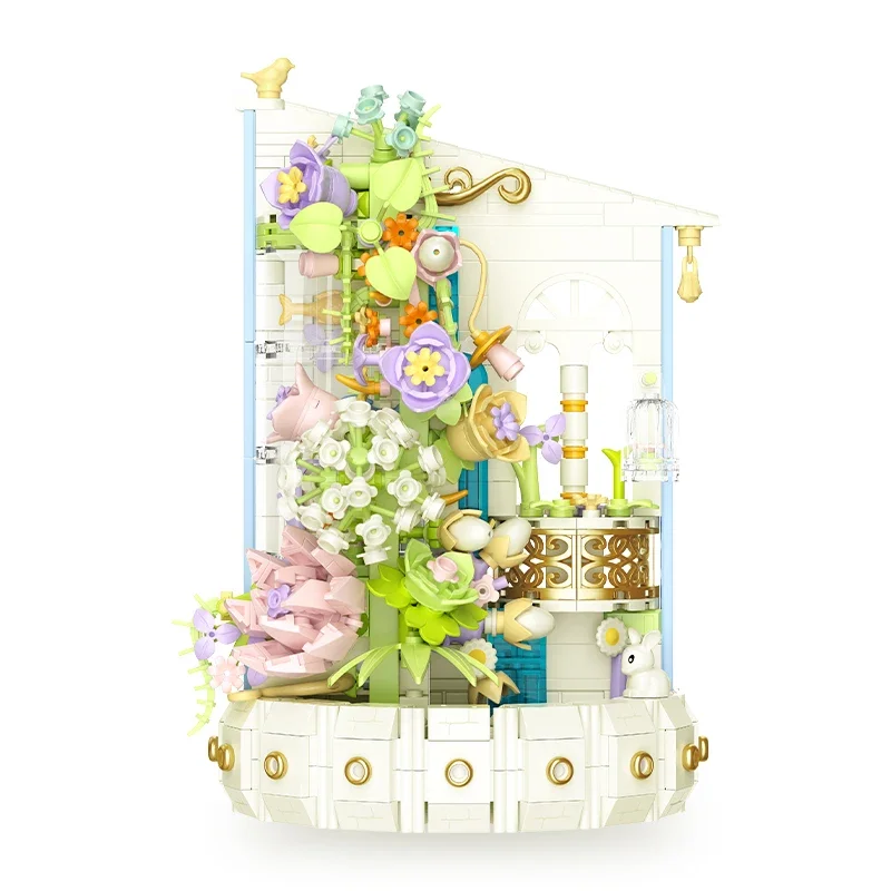 Water Pavilion Blooming Building Block Bouquet immortale Flower Flower Diary pianta in vaso Puzzle Collage regalo per bambini