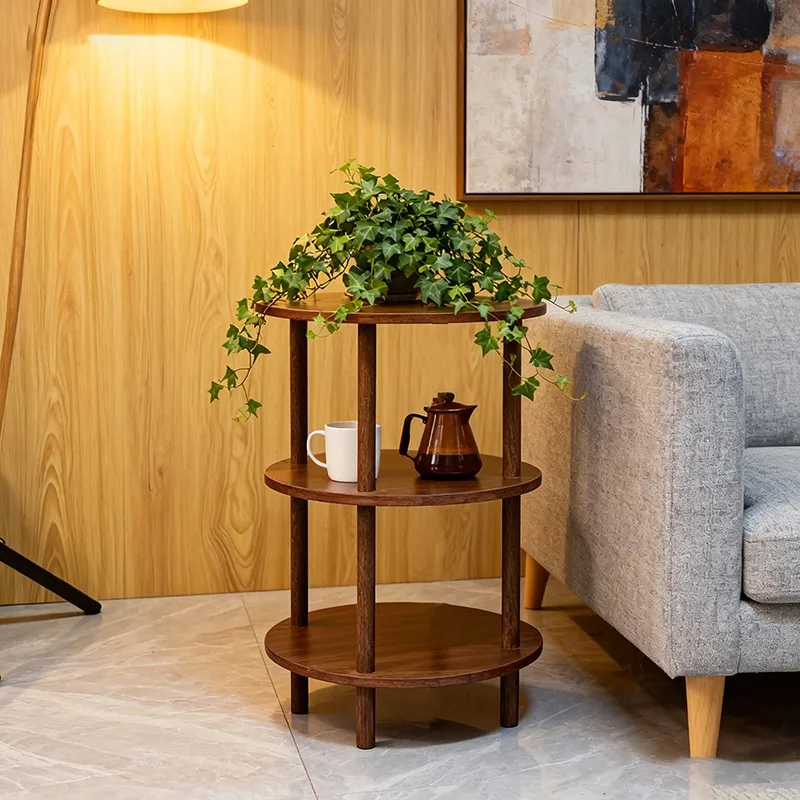Three-layer circular side table - Multi-functional tool hanging floor shelf, artistic coffee table, space-saving sofa side table