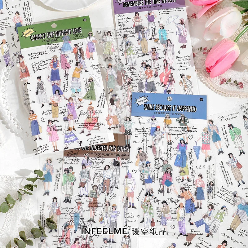 2 Pcs Kawaii Girls People Stickers For Scrapbooking Collage Art Embellishments Planners Journaling Supplies