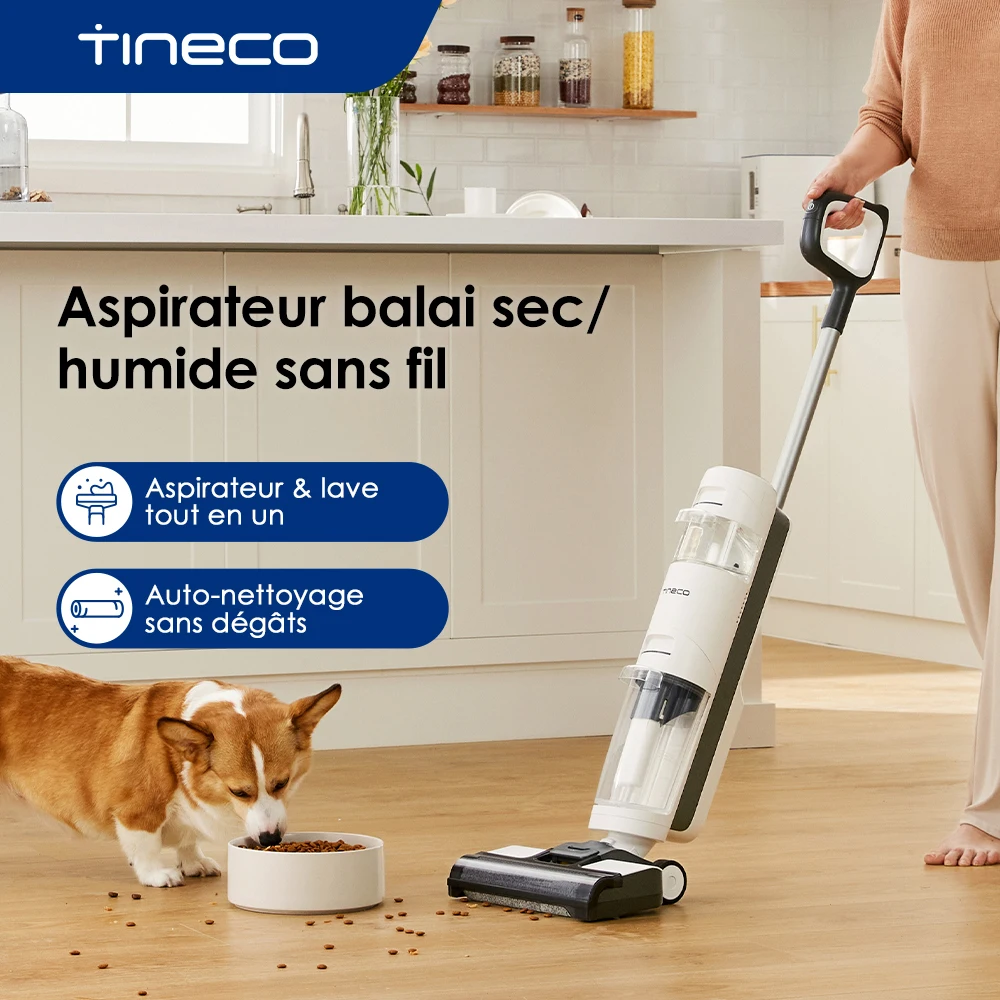Tineco iFloor 3 Breeze Plus Aspirateur Laveur Sec Humide, Nettoyeur de Sol sans Fil et Serpillière Légère pour Nettoyer Les Sols Durs en Un Passage