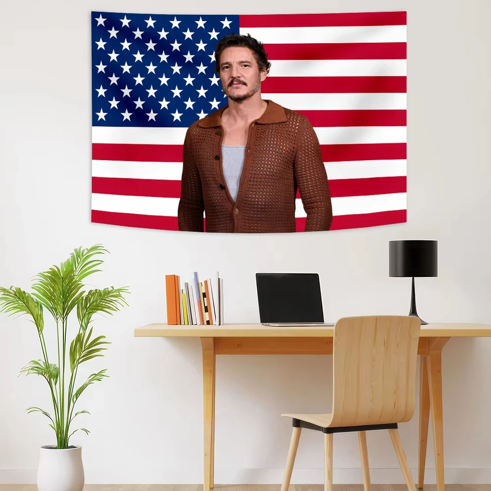 P-Pedro Pascal ملصق قماش مزخرف جداري وردي العلم الأمريكي الجمالي الجدار الشنق راية غرفة نوم النوم خلفية القماش مهرجان هدية