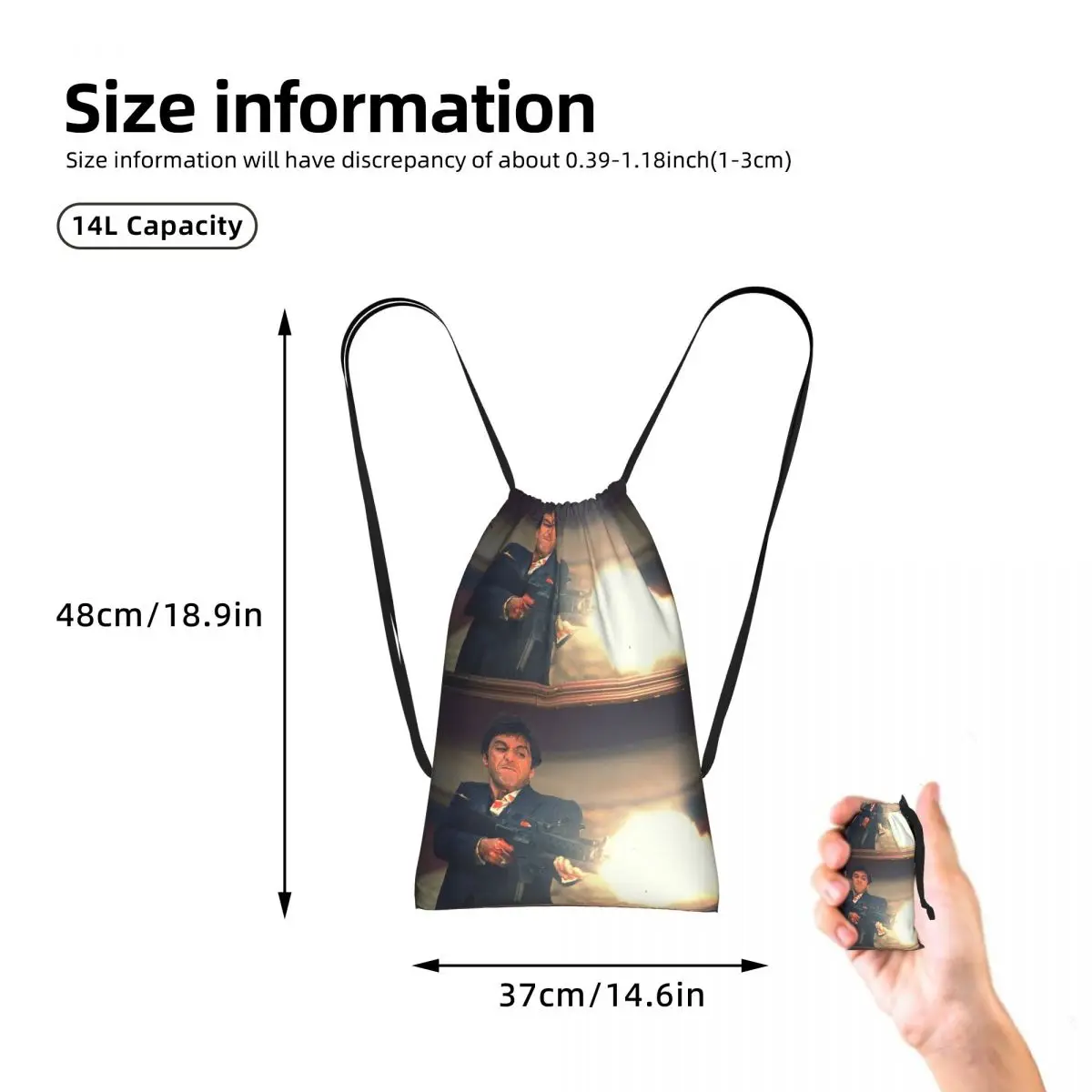 Scarface Tony Montana Shooting Drawstring Backpack Sports Gym Bag Portable Travel Drawstring Bag for Men Women
