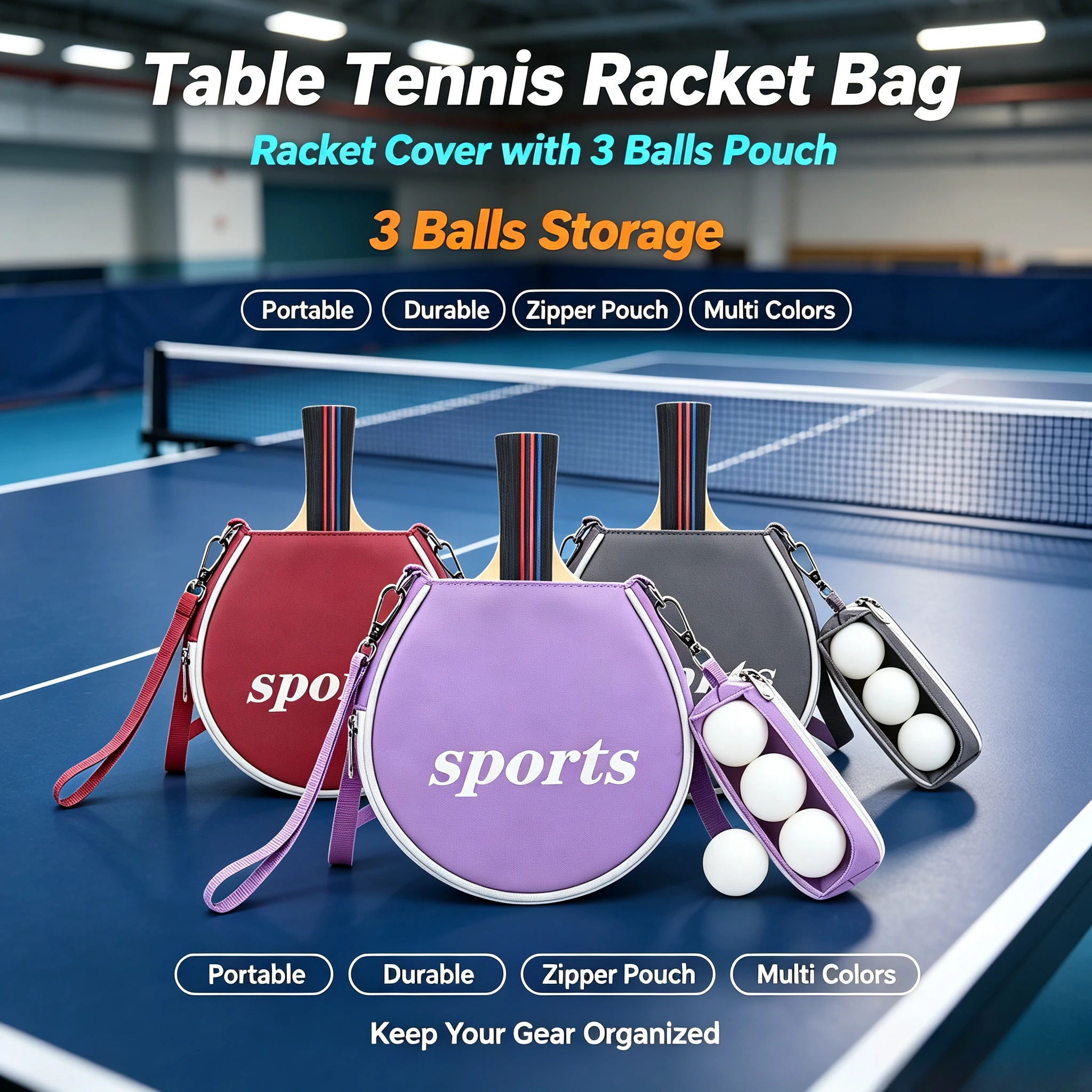 Adjustable Crossbody Strap Table Tennis Racket Bag Waterproof Fabric Ping Pong Paddle Storage Case With Extra Independent Pocket