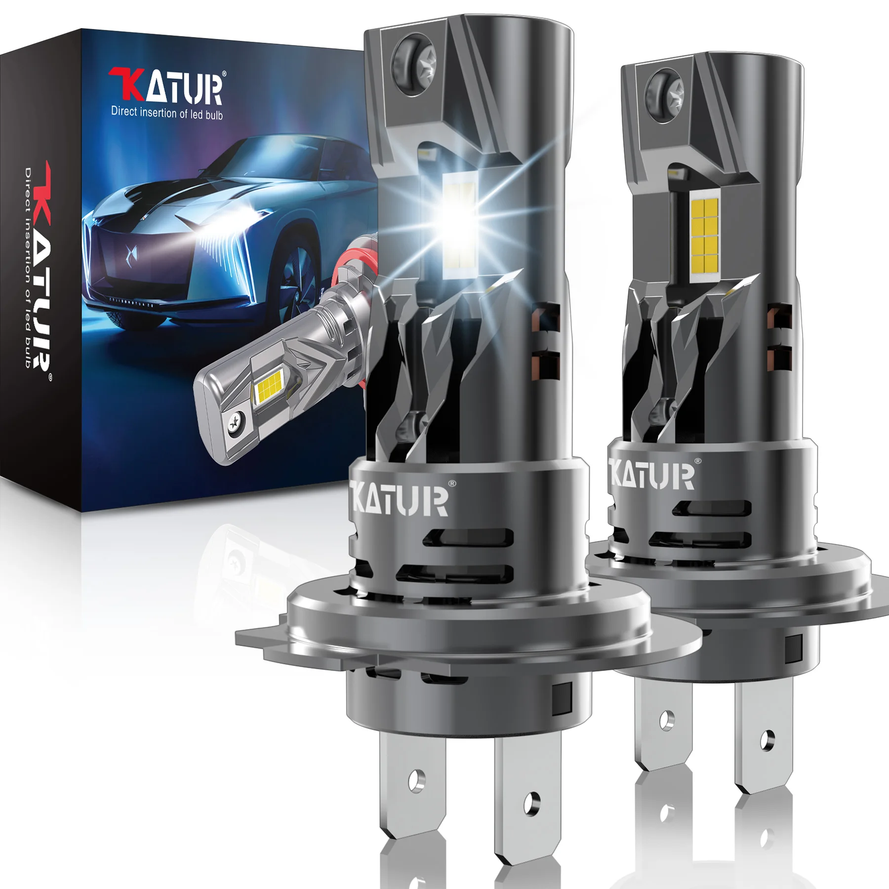

Katur 2pcs H7 Type Super Bright High Power 20000 Lumens Standard Socket Base Bulb For Car Headlight Low Beam High Beam Lights