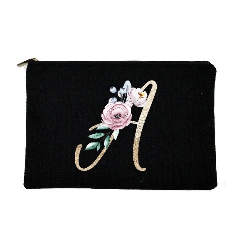 

Golden Letter Print Cosmetic Bags Portable Makeup bag Female Toiletry Storage Pouch Clutch Student Pencil Bag Travel Organizer