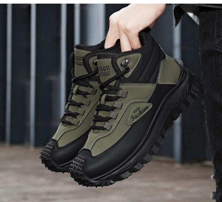 Herren-Outdoor-Wanderschuhe mit Farbblockdesign, bequemem Futter, flexibler, rutschfester, gezahnter Außensohle, hervorragendem Halt, geeignet für Outdoor-Wanderungen, Freizeitaktivitäten, Bergsteigen und Camping. – Detail 12