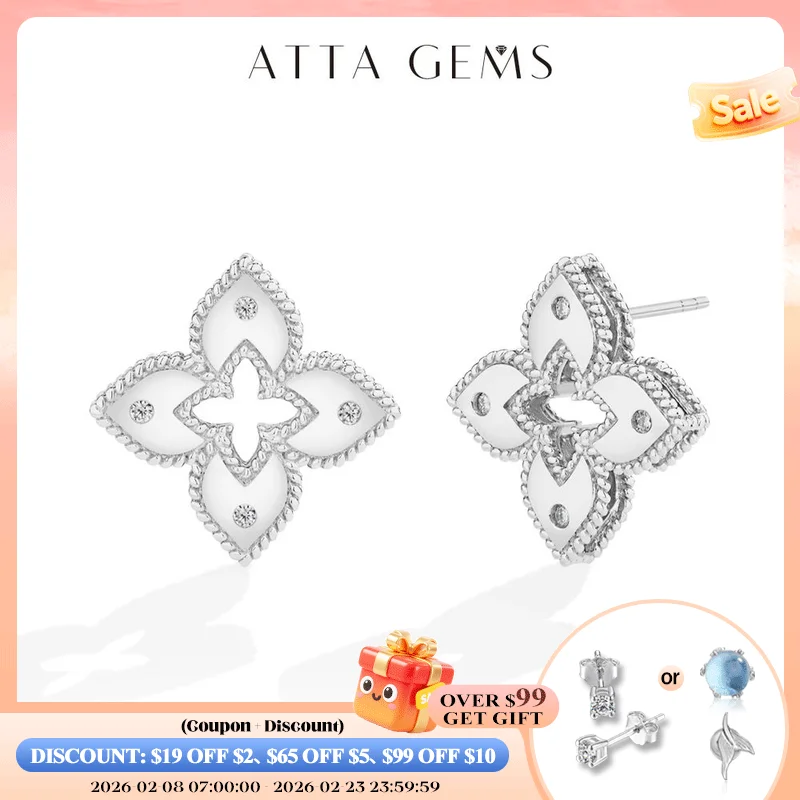 

ATTAGEM 0.12CTW Moissanite Earrings Flower Cutout Design S925 Silver 18K Gold Plated Handmade Engagement Luxury Jewelry for Her