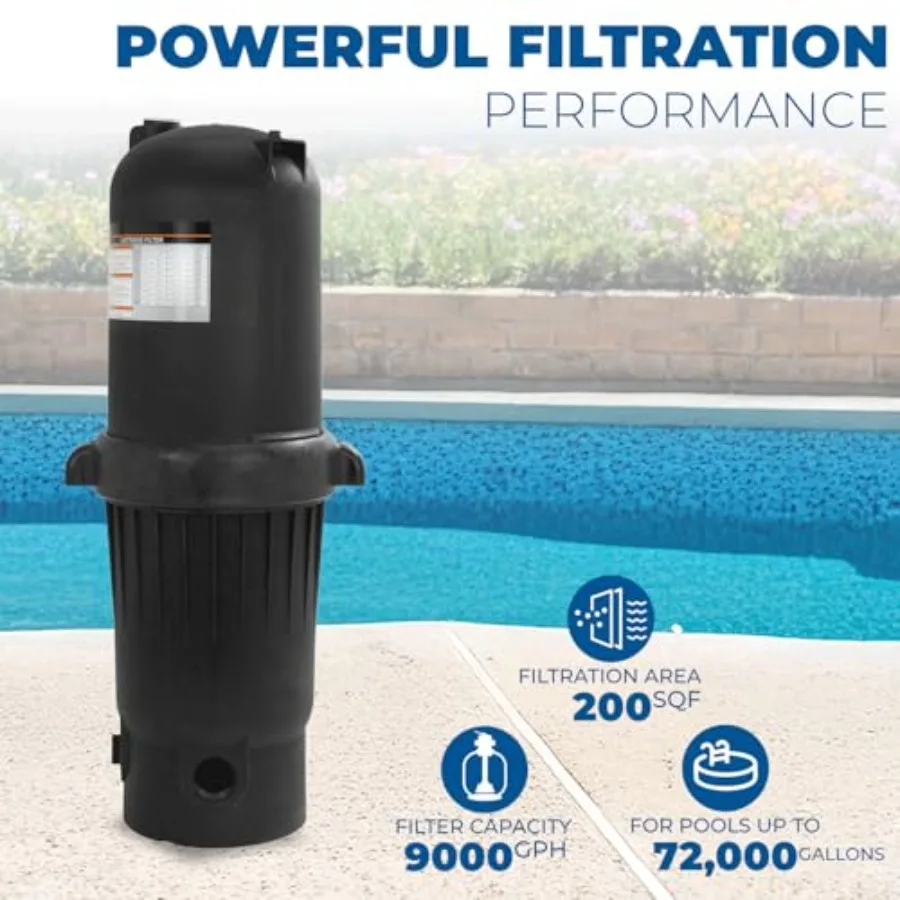 In-Ground Swimming Pool and Spa Filter System: 200 sq/ft Black Cartridge Filter for Pools Up to 72, 000 Gallons