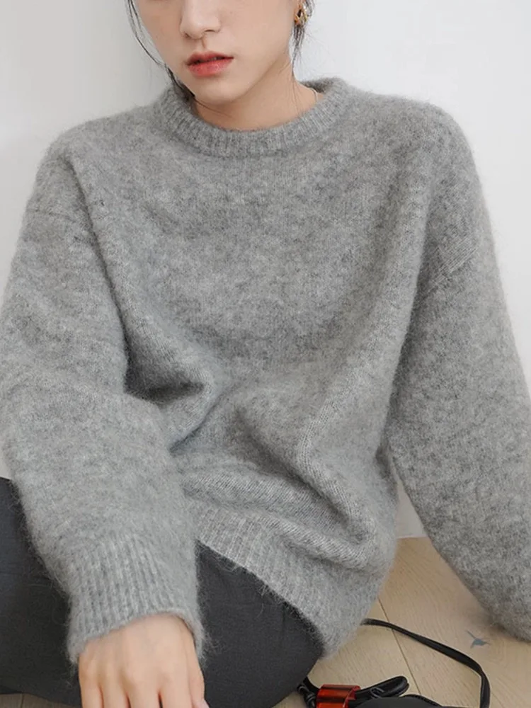 European autumn and winter new round neck thick cashmere sweater women loose soft waxy high-end wool knit sweater