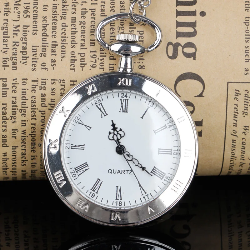 Vintage Roman Literal Transparent Quartz Pocket Watch Without Clamshell Necklace Fashion Stainless Steel Pendant Chain Watch