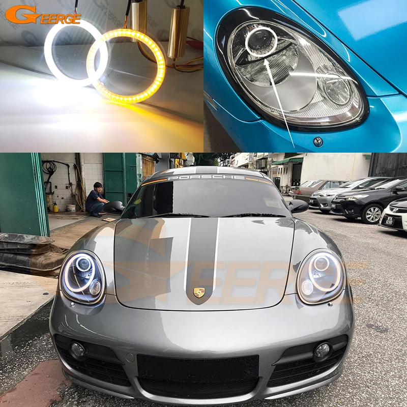 

For Porsche 987 Boxster Cayman 2005 - 2007 2008 Ultra Bright A/W Switchback DRL Turn Signal SMD Led Angel Eyes Kit Halo Rings