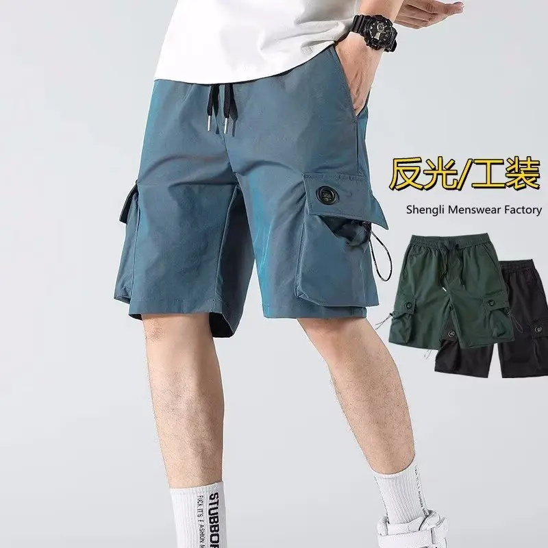 

Reflective Hip Hop Shorts Men Harajuku Casual Night Club Light Shiny Short Pants Men shorts hip hop 2024 summer streerwear