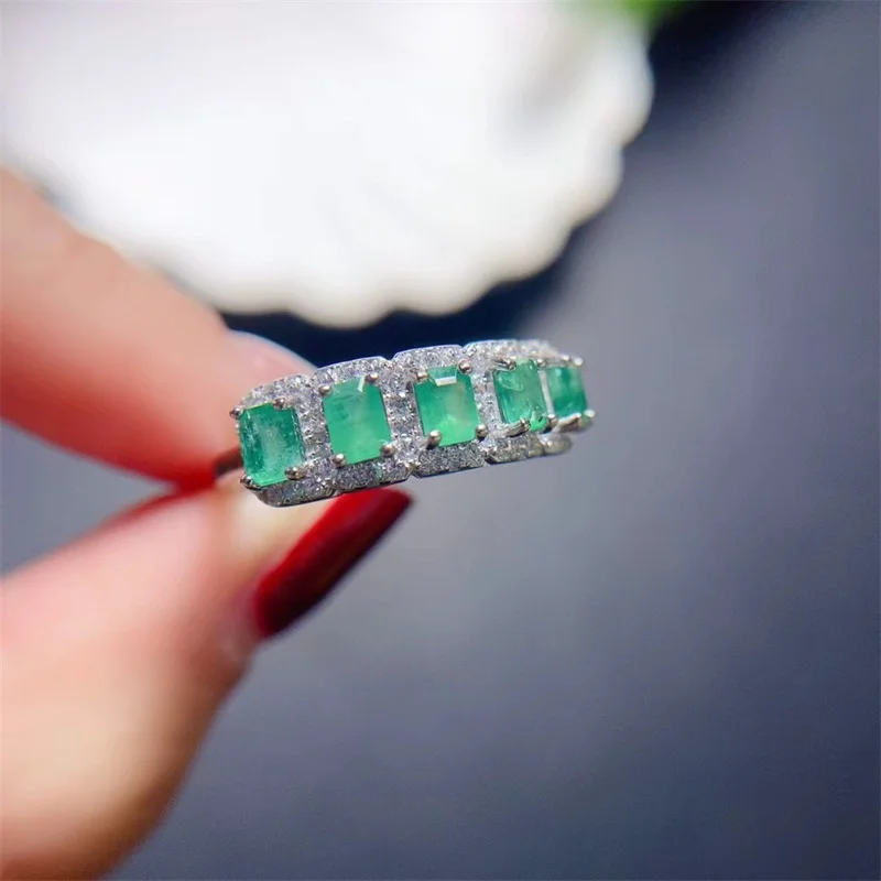 

New 925 Silver Inlaid Natural Emerald Ring, Women's Classic Ring