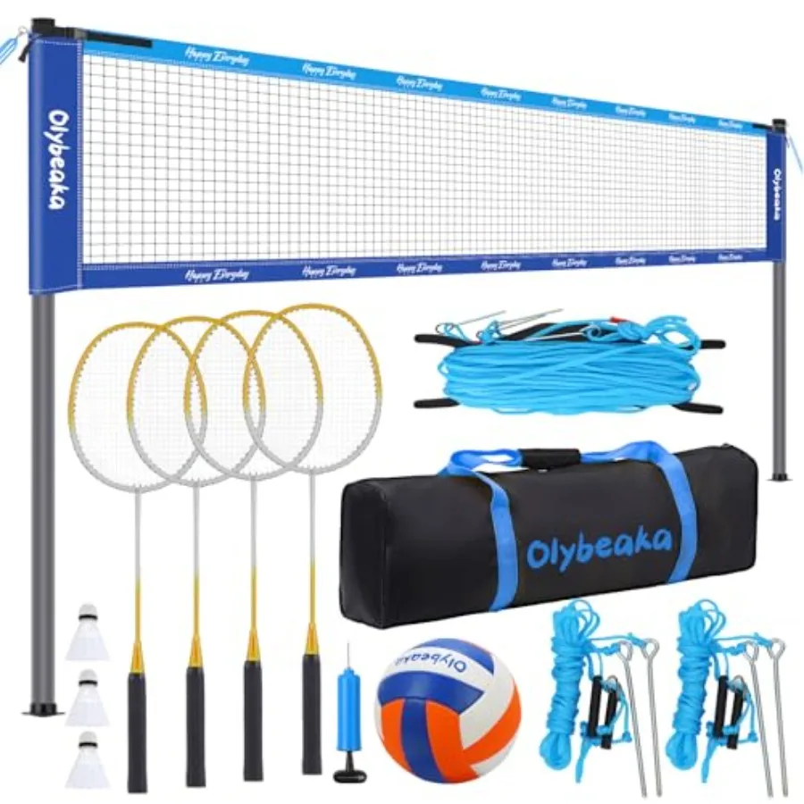 

Outdoor volleyball and badminton combo set for backyard and beach use: PU volleyball 4 rackets 3 birdies anti-sagging net in gr