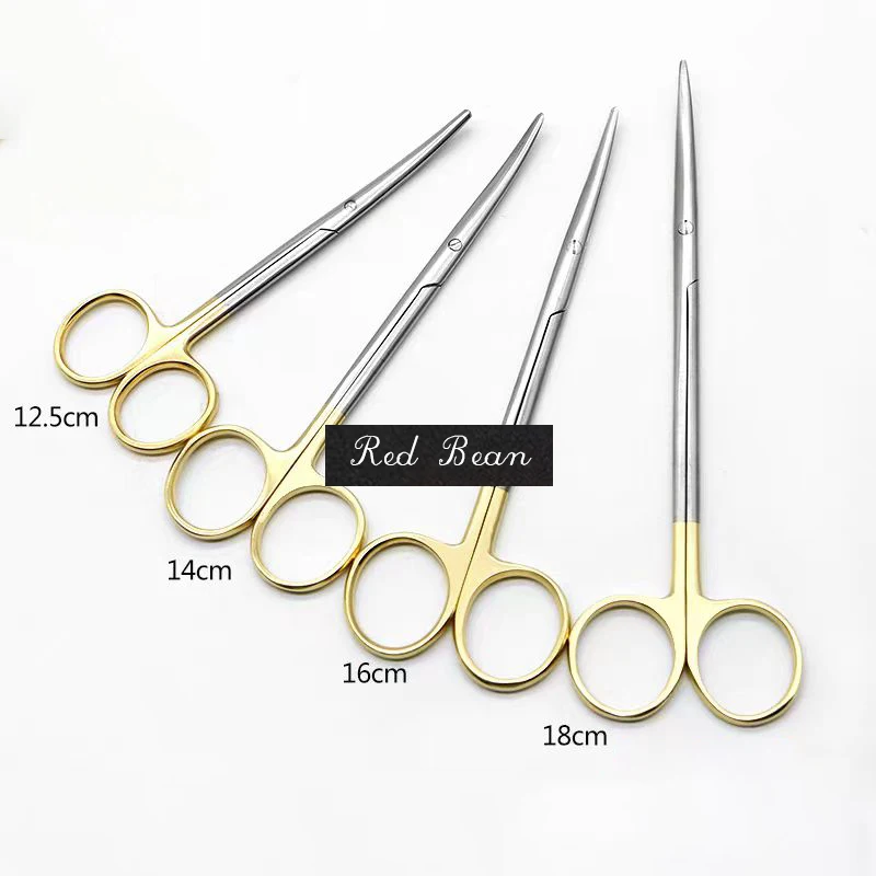 Gold Handle Blunt Tissue Scissors, Peel Skin Scissors, Nose Peel, Ferramentas de cirurgia nasal serrilhada de cabeça redonda