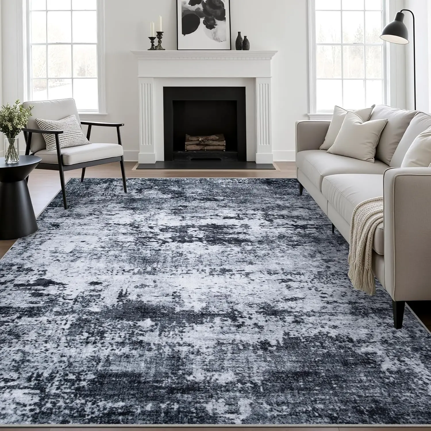 

Современный абстрактный моющийся ковер, нескользящий, мягкий, тонкий, для гостиной, спальни, столовой, офиса - черный