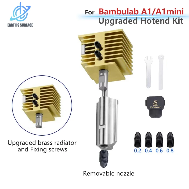 

New upgrade Hotend Kit For Bambulab A1/A1 Mini Removable Nozzle 0.2/0.4/0.6/0.8mm High Speed Printing Brass Heat Sink 3D Printer