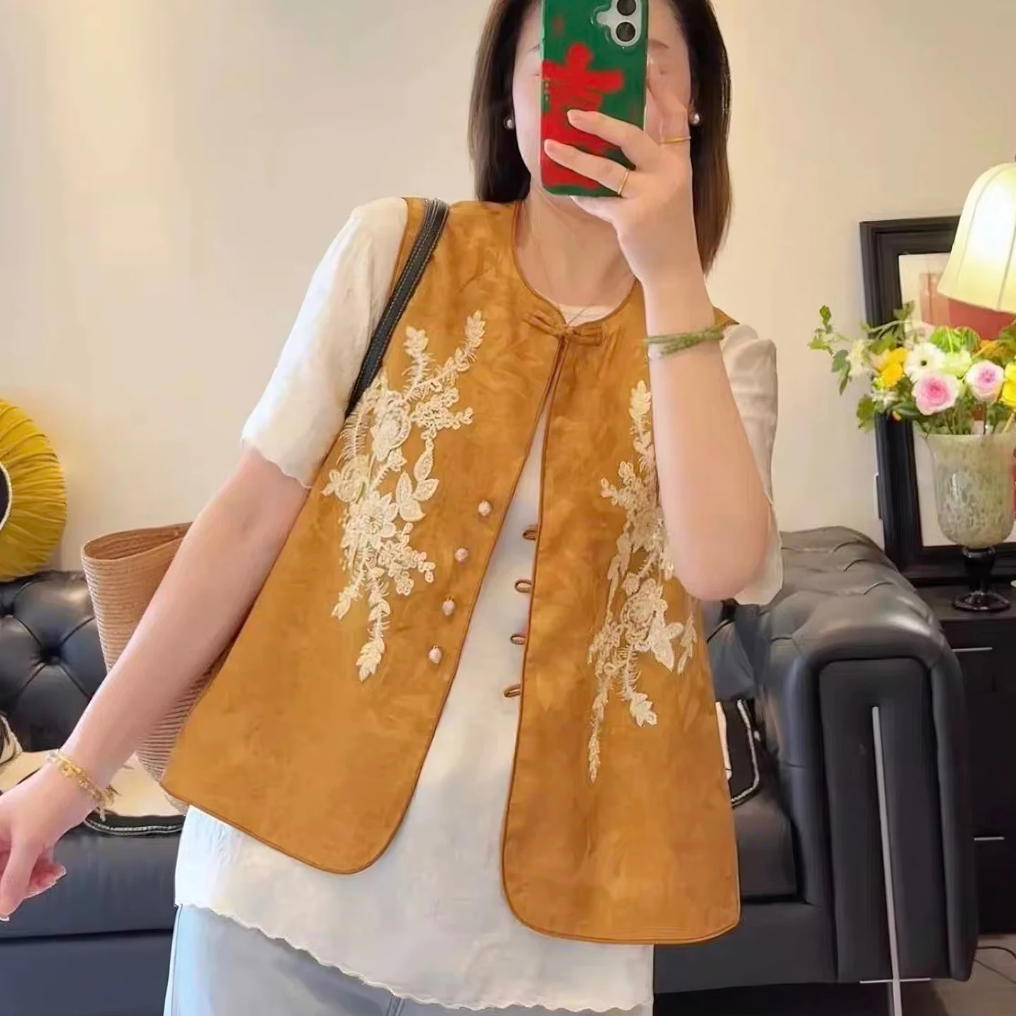 

New Chinese Sle Embroidered round Ne Vest Women Ele Loose Versatile Slimming National Sle Waistcoat Commute