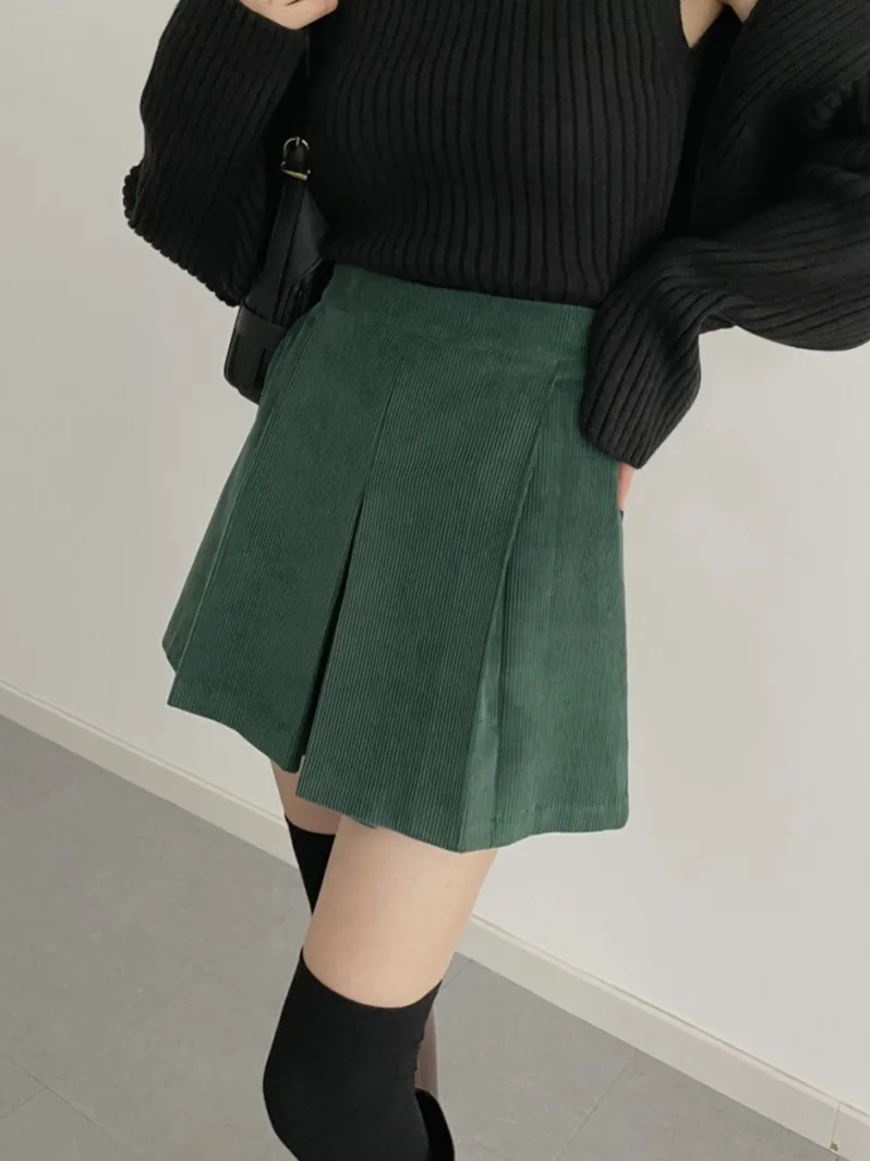 Korean Sle Small Size Corduroy f Skirt Women's 2025 Autumn Model High Waist Slim A-Line ort Skirt Pants