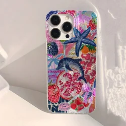 Ocean whale starfish swimming Phone Case for iPhone 16 15 14 13 12 11 Pro Max X Xs XR XSMax 8 7 6 6s Plus Feather Texture Back