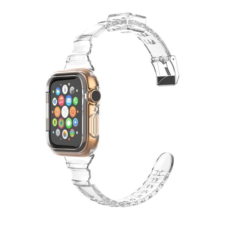 Glitter Band+Case For Apple Watch Band 42 38 44 40 41 45 Clear Candy Woman Bracelet iWatch series 8 7 6 SE 5 4 3 2 1 Accessories