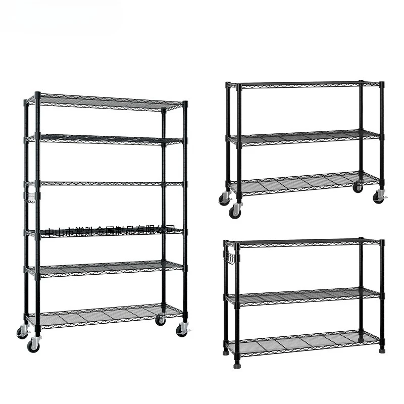 

Multi-layer removable chrome-plated wire mesh rack with pulley Stainless steel color rack Warehouse utility room Kitchen storage