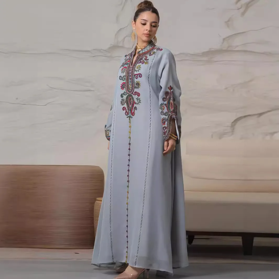 4069 Muslim Robe Heavy duty Rope Embroidery Craft Casual Dress Women's Wear