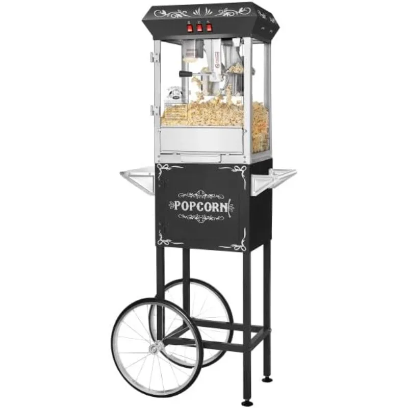 Popcorn Machine with Cart – 8oz Popper with Stainless-steel Kettle, Heated Warming Deck, and Old Maids Drawer by