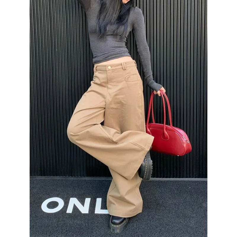 Jeans Tepi Pisau Retro Amerika Celana Panjang Lantai Kasual Lurus Kaki Lebar Longgar Musim Panas Wanita Desain Pelangsing Nyaman Wanita