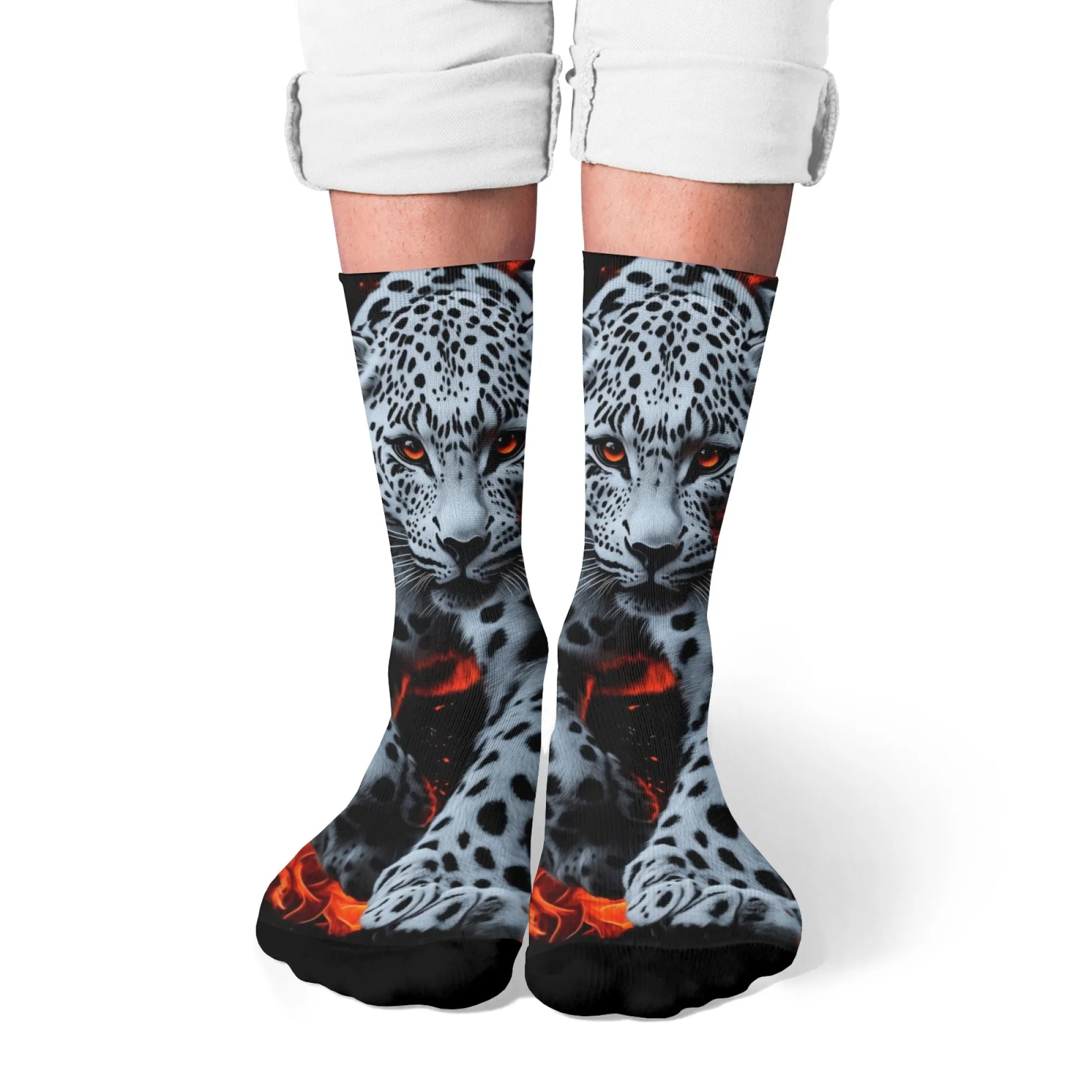 

Shadow Hunter Comfort Socks Mysterious leopard Print Crew Socks Edgy Animal Theme Breathable Hip-Hop Casual Socks