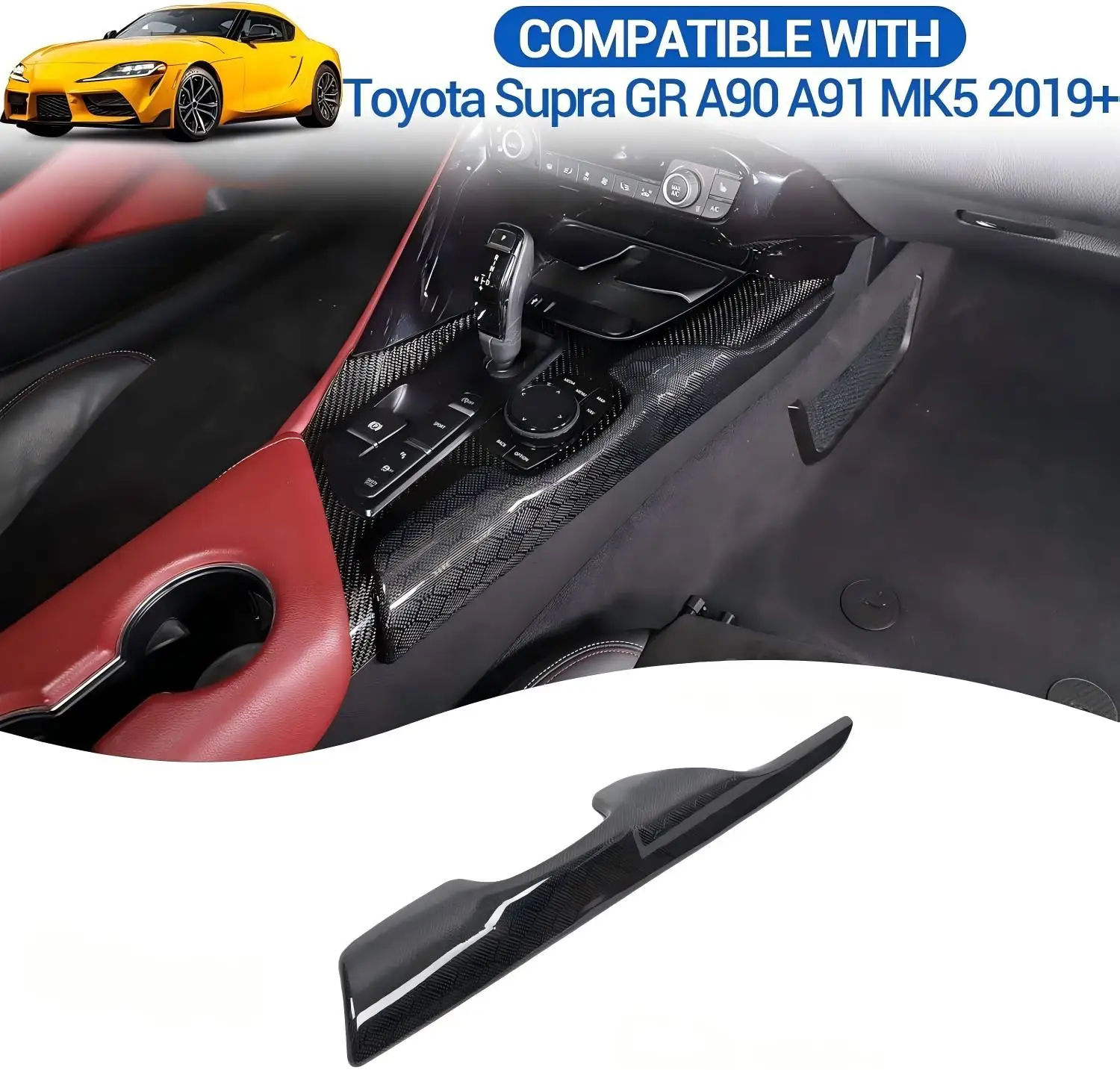 

For Toyota GR Supra A90 A91 MK5 Real Dry Carbon Fiber 2019-2025 Center Console Side Panel Decorative Strip Interior Accessories