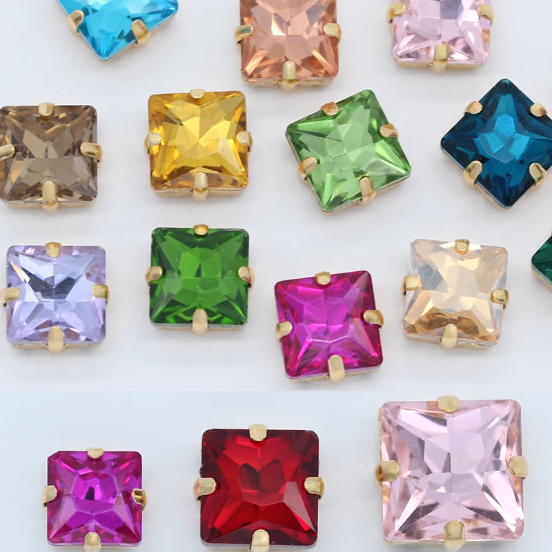 Square Shape Sew On Rhinestones With gold claw rhinestones Square Shape Sew On Rhinestone Beads Clothes Jewelry Diy Trimming