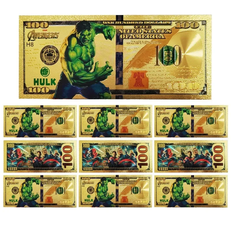 Marvel Super Hero Series Anime Ironman Captain America Gold Commemorative Banknote Collection Movie Peripherals Holiday Gifts