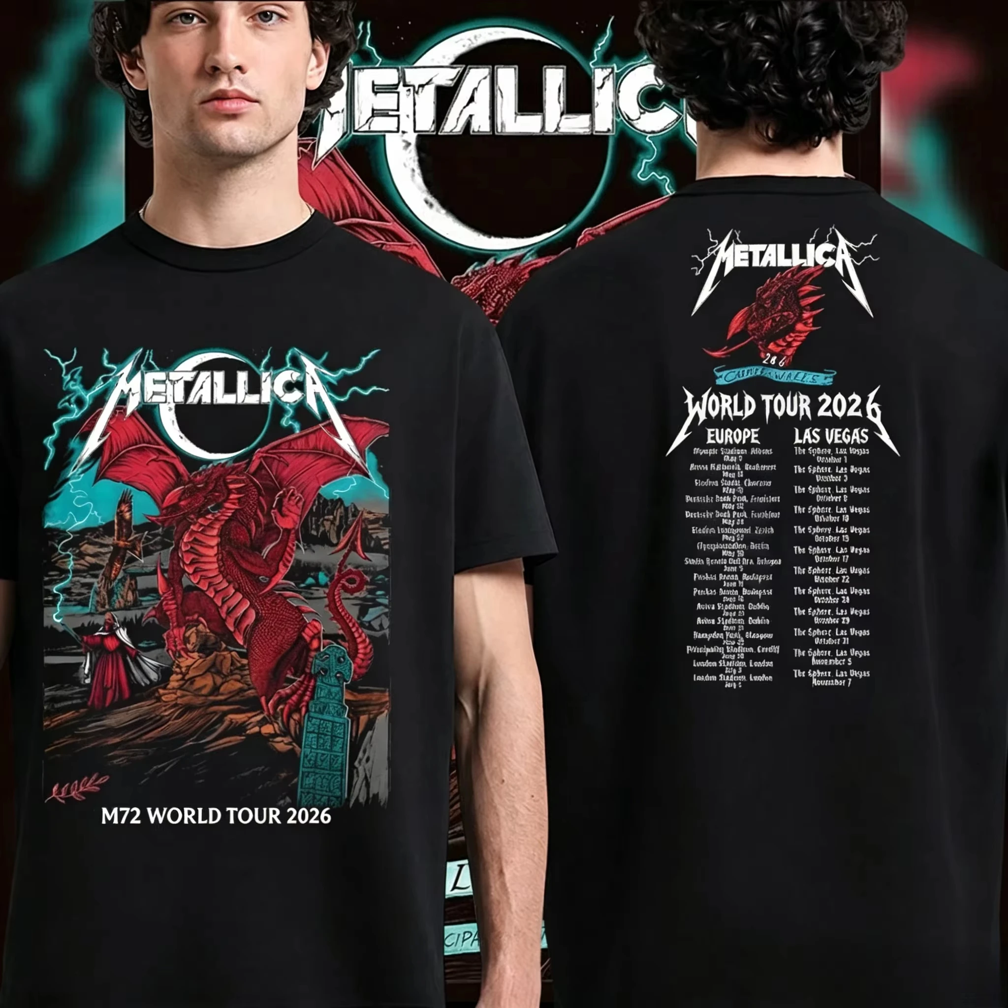 Y2k Sale Metallica M72 World Tour 2026 Cardiff T-Shirt für Herren und Damen, Sommer-Baumwollkleidung, modisch, kurz – Detail 4