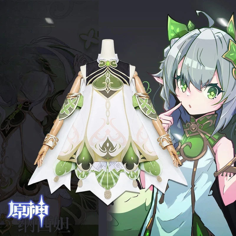 Genshin Impact Nahida Cosplay Costume Full Set with Dress Wig for Fans Halloween Role Playing Comic Con Events