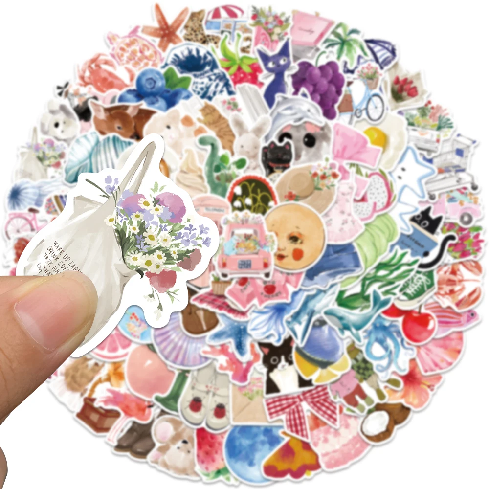100 STKS Esthetische Aquarel Bloemen Coquette Stickers Art voor Meisjes Vrouwen Waterfles Bagage Plakboek Laptop Decor Supplies