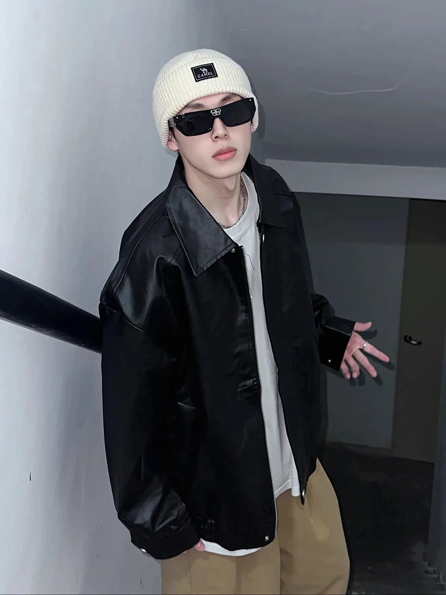 

Мужская демисезонная куртка из искусственной кожи в американском ретро-стиле для мотоциклистов, уличная кожаная куртка Cleanfit для подростков