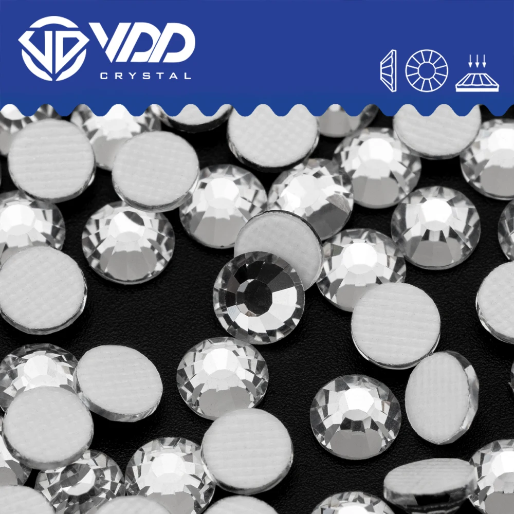 VDD 001 Kristallweiße Kleberückseite Hot-Fix Strass Hochwertige Glaskristalle Flache Strass-Steine Hochzeitskleid-Accessoires – Detail 1