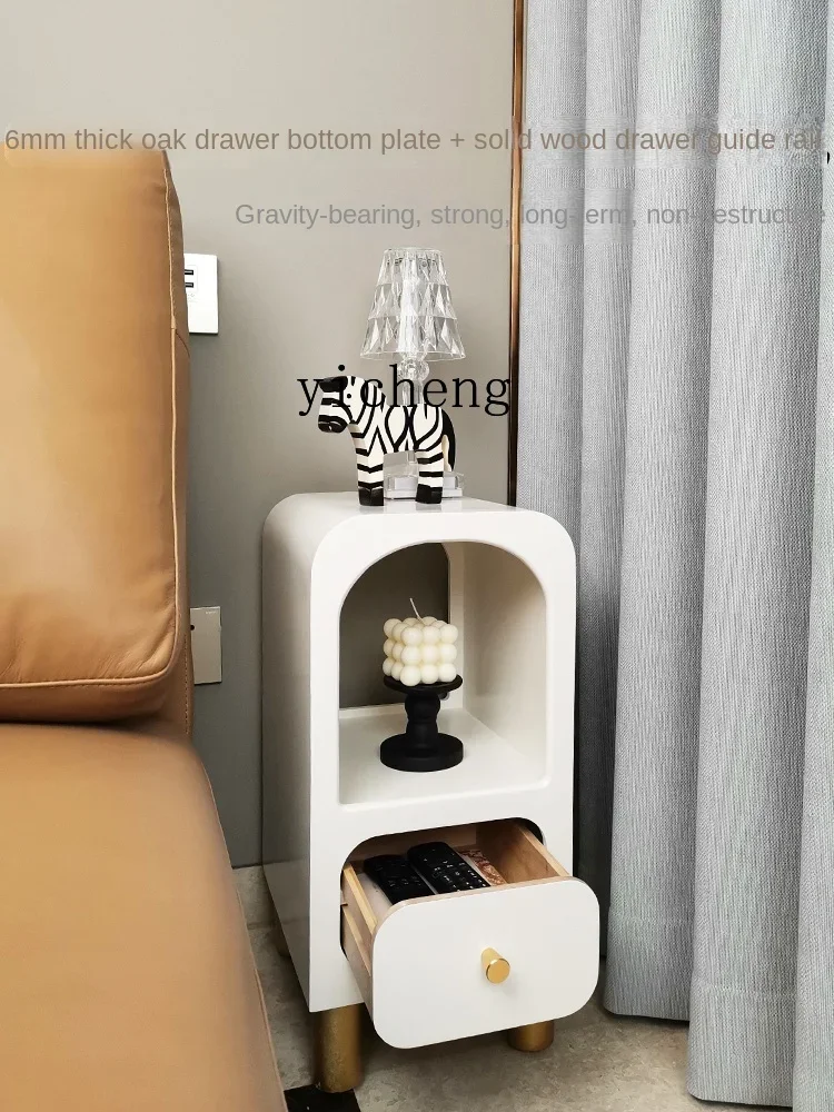 ZZf Solid Wood Ultra-Narrow Gap Bedside Table with Bedside Cabinet Cream Wind Black Bedroom