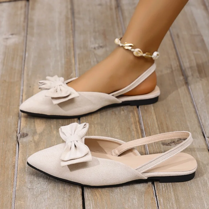 

2025 Hot Selling Spring and Summer New Butterfly Bow Flat Fairy Style French Oversized Toe Cap Sandals for Women