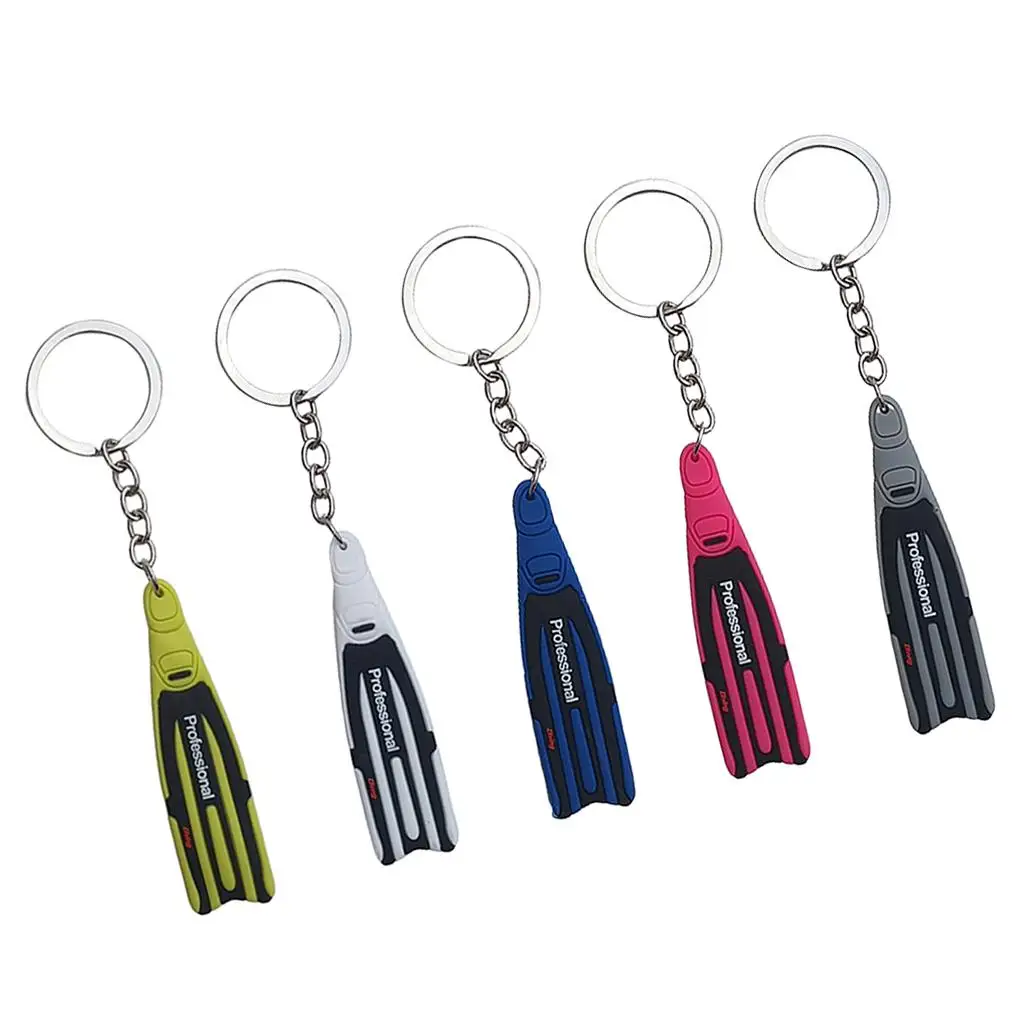 Scuba Dive Flipper Keychain Durable PVC Rubber Epoxy Diving Accessories Key Ring for Backpacks